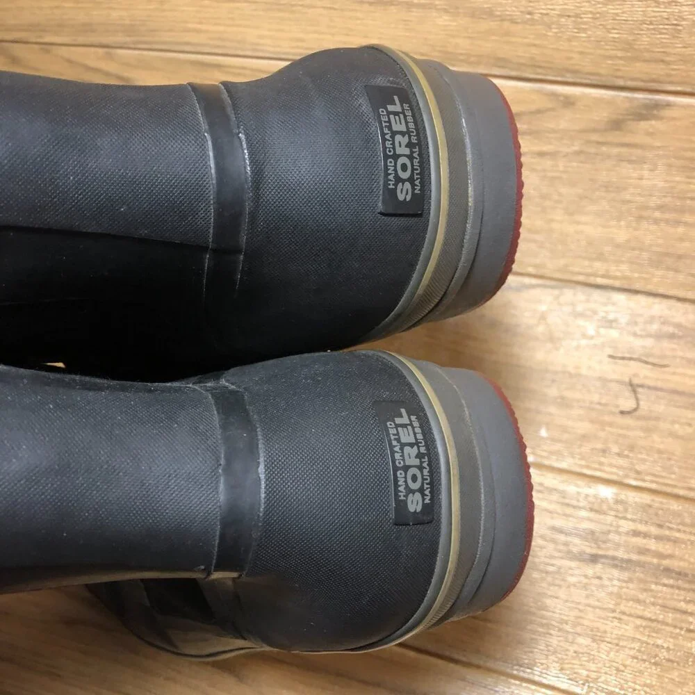 Sorel men black lace up boots, upper synthetic, wool lining, 13